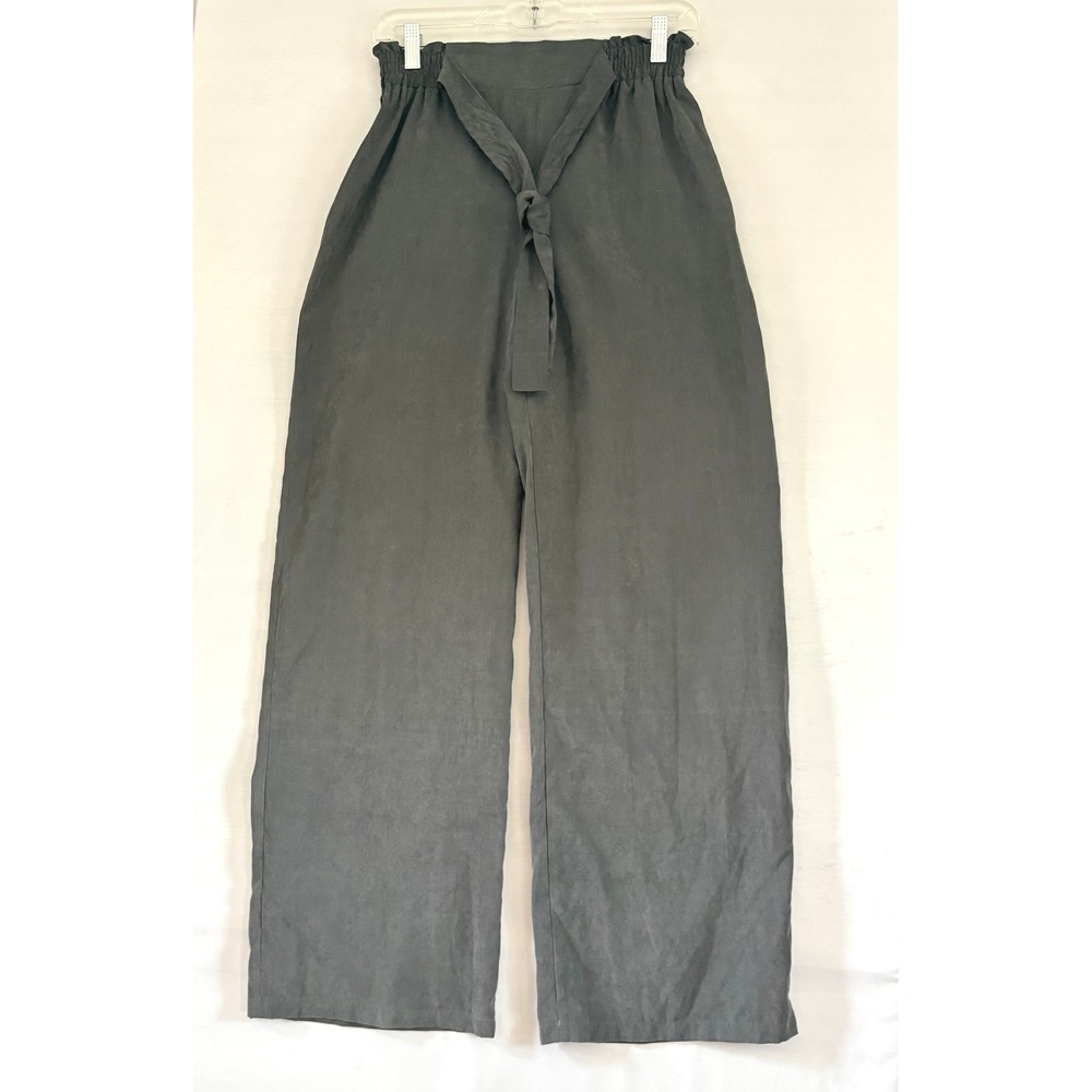 BCX‎ Charcoal Stonewashed Wide Leg Paperbag Waist Pants Tie Belt 1011COH Small